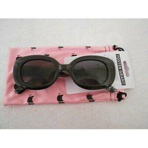 Sunglasses Foster Grant Glossy Black Oval Frame & Pouch Pink W Cats